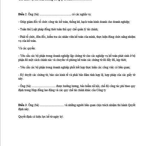 Mẫu quyết định bổ nhiệm kế toán trưởng