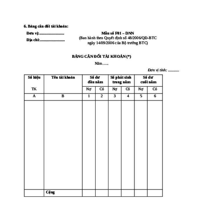 mẫu báo cáo kế toán nội bộ