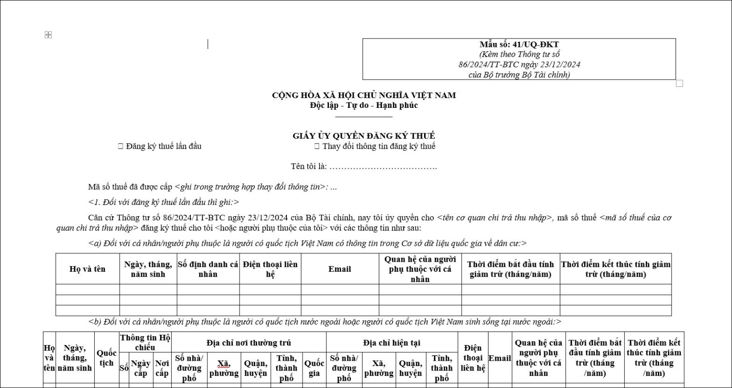 Mẫu giấy này xác nhận quyền đại diện của kế toán trưởng khi làm việc với cơ quan thuế.