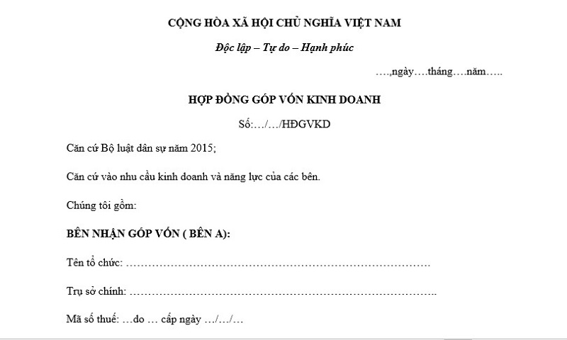 Tham khảo mẫu hợp đồng góp vốn thành lập doanh nghiệp