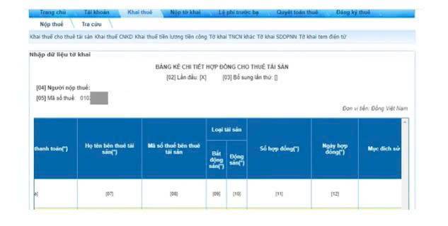 Bước 4: Nhập dữ liệu chi tiết hợp đồng