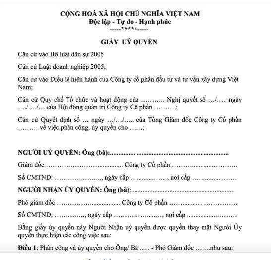Mẫu giấy ủy quyền thành lập công ty cổ phần​